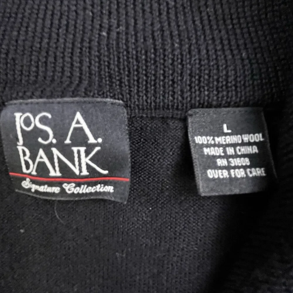 Jos A Bank Signature Collection Merino Wool 1/4 Zip Sweater Men's Large Black